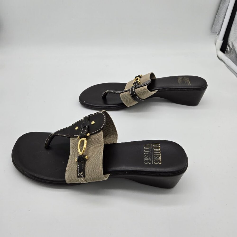 Mootsies Tootsies Womens Brown TStrap Flip Flops Sandals Sz 8 Equestrian Elastic - Picture 6 of 11